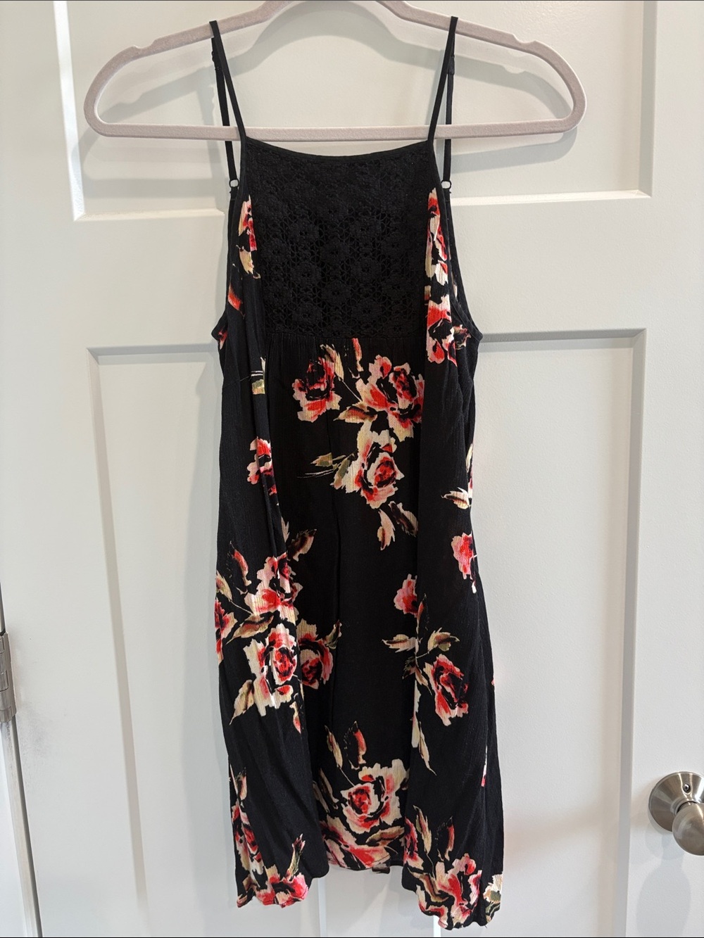 Kendall & Kylie Black Floral Lace Yoke Spaghetti Strap Mini